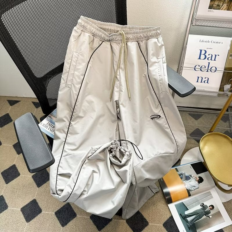Mens Loose Straight-Leg Drawstring Cargo Pants