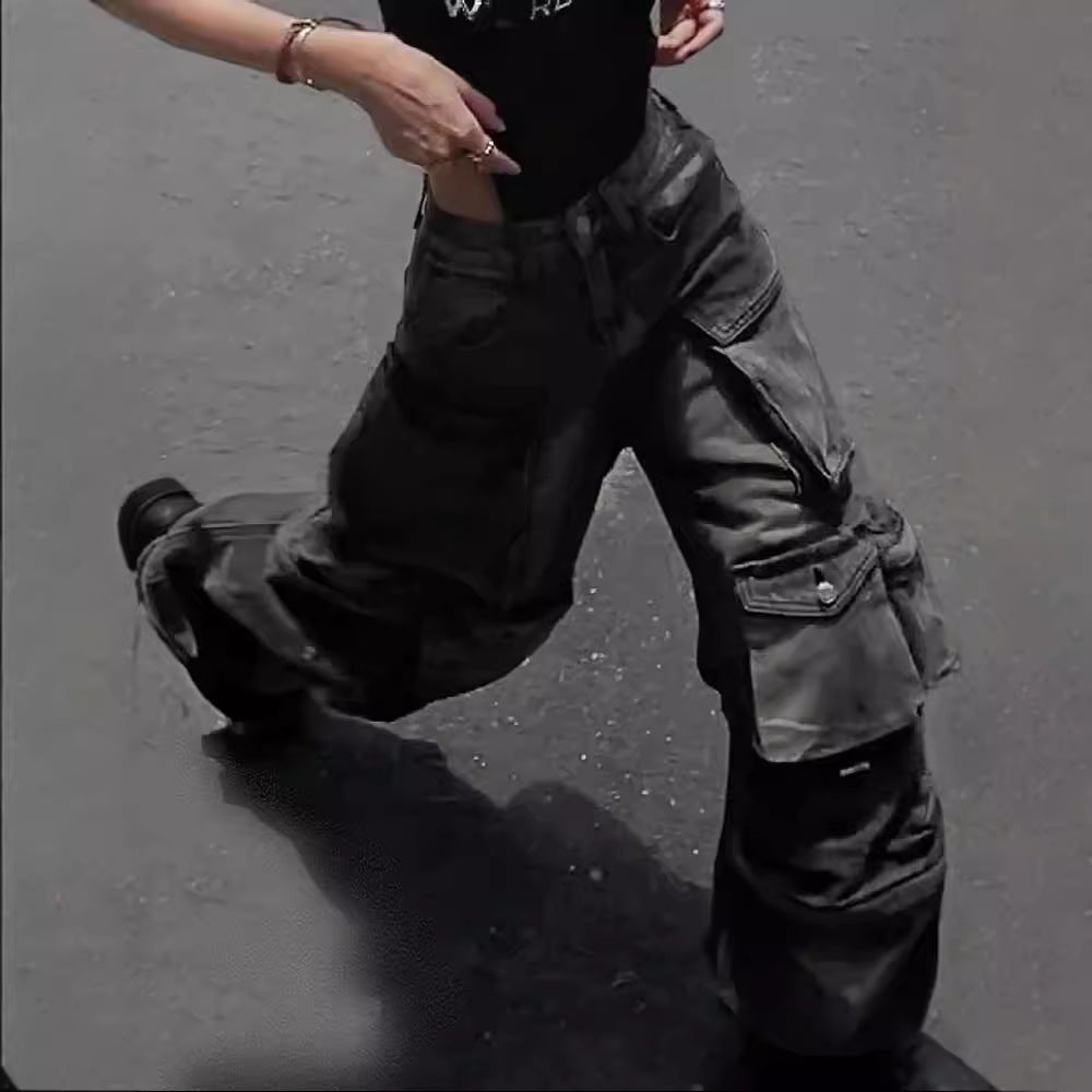 Women's Multi-Pocket Cargo Pants Streetwear Denim Trousers