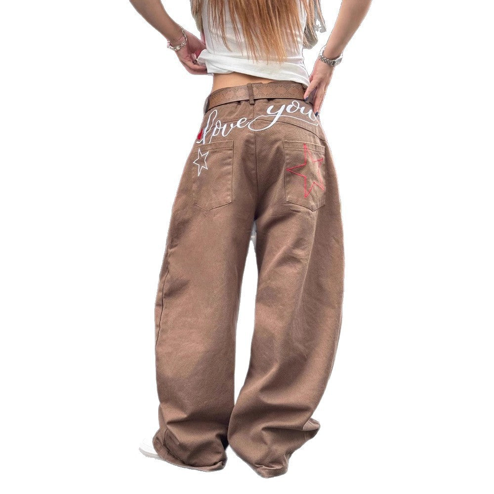 Star Letter Embroidery Loose Wide-Leg Pants
